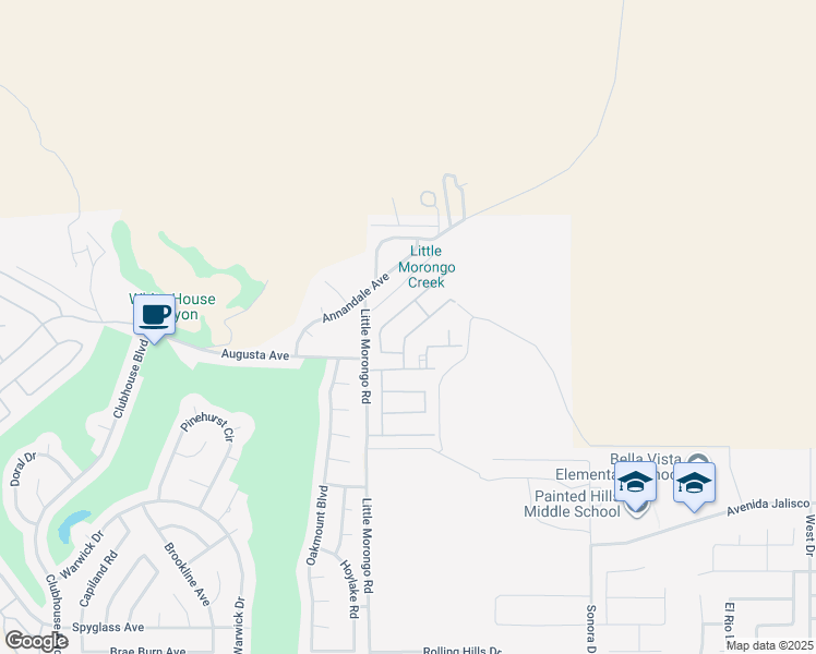 map of restaurants, bars, coffee shops, grocery stores, and more near 8423 Meadows Way in Desert Hot Springs