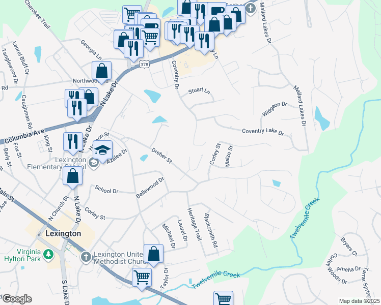map of restaurants, bars, coffee shops, grocery stores, and more near 219 Gates Drive in Lexington