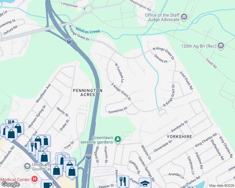 map of restaurants, bars, coffee shops, grocery stores, and more near 9 West Tombee Lane in Columbia