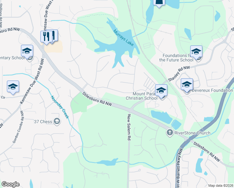 map of restaurants, bars, coffee shops, grocery stores, and more near 2143 Tayside Crossing Northwest in Kennesaw