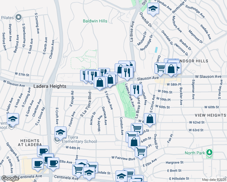 map of restaurants, bars, coffee shops, grocery stores, and more near 5850 Condon Avenue in Los Angeles