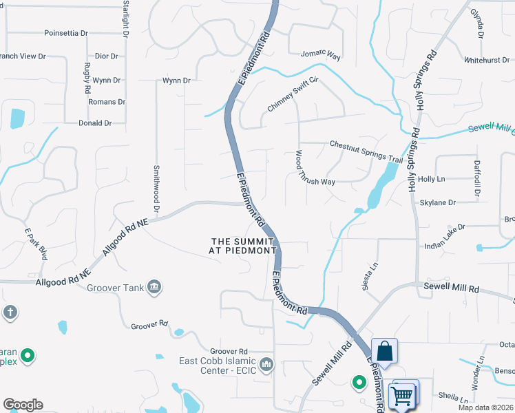 map of restaurants, bars, coffee shops, grocery stores, and more near 1560 Greyson Ridge Northeast in Marietta
