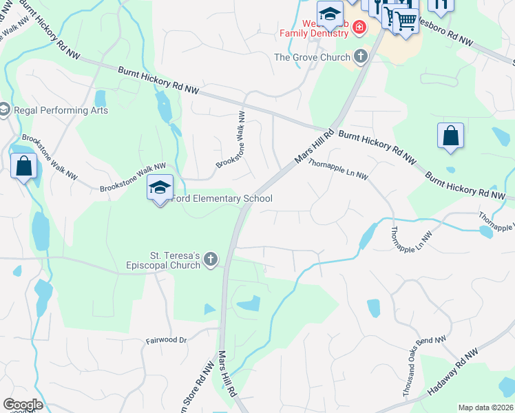 map of restaurants, bars, coffee shops, grocery stores, and more near 5386 Whitaker Trail in Acworth
