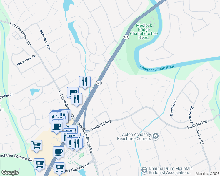 map of restaurants, bars, coffee shops, grocery stores, and more near 4087 Kingsley Park Court in Duluth