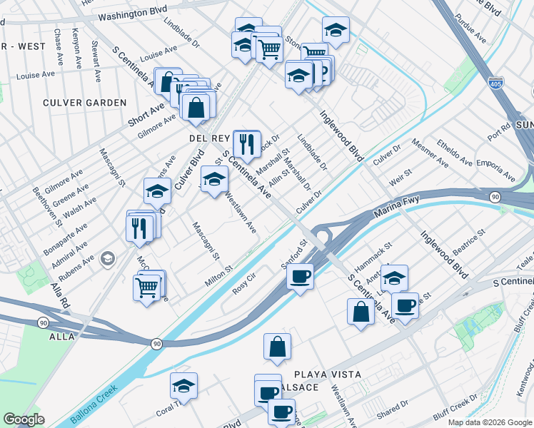 map of restaurants, bars, coffee shops, grocery stores, and more near 12422 Havelock Avenue in Los Angeles