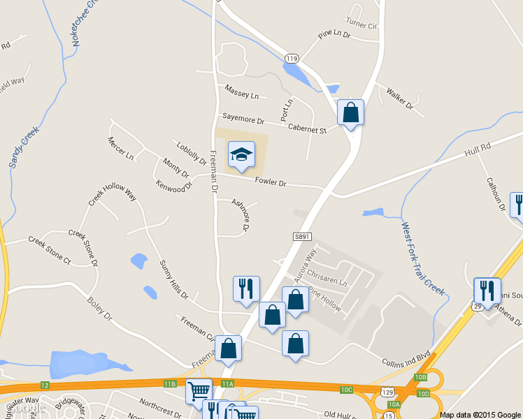 map of restaurants, bars, coffee shops, grocery stores, and more near 124 Ashmore Court in Athens
