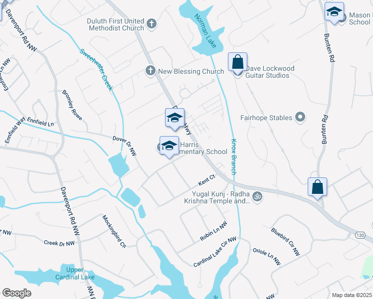 map of restaurants, bars, coffee shops, grocery stores, and more near 3063 Claiborne Drive Northwest in Duluth