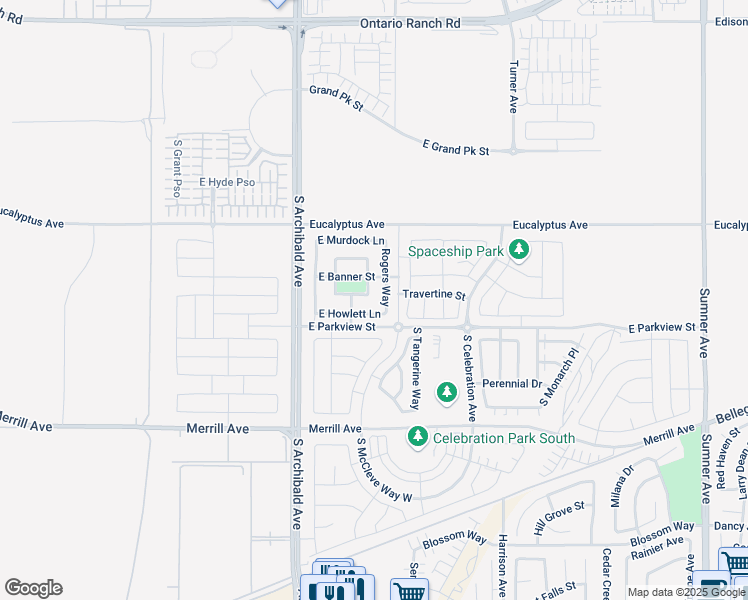 map of restaurants, bars, coffee shops, grocery stores, and more near 2875 East Howlett Lane in Ontario