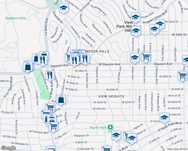 map of restaurants, bars, coffee shops, grocery stores, and more near 5910 Edgemar Avenue in Los Angeles
