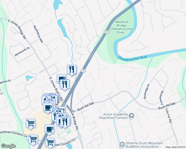map of restaurants, bars, coffee shops, grocery stores, and more near 4087 Kingsley Park Court in Duluth