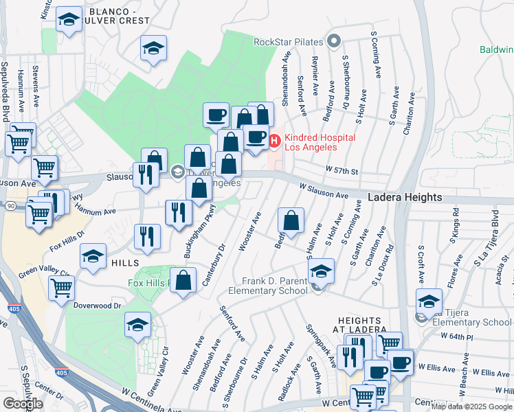 map of restaurants, bars, coffee shops, grocery stores, and more near 5925 Wooster Avenue in Los Angeles