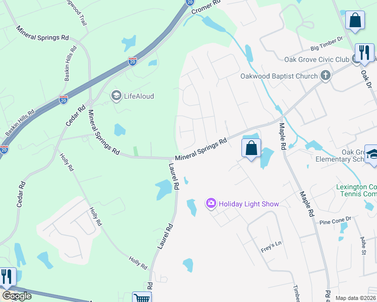 map of restaurants, bars, coffee shops, grocery stores, and more near 461 Reedy River Court in Lexington