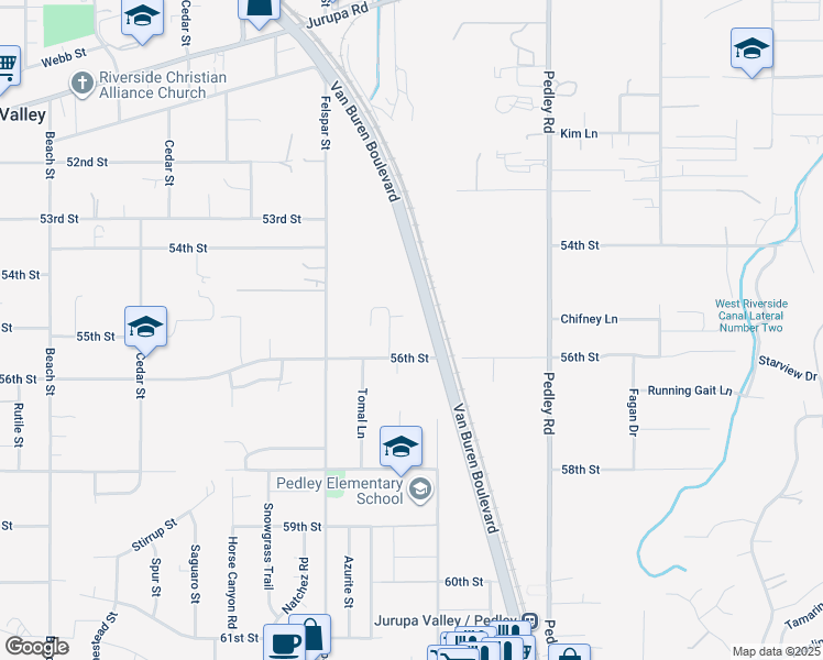 map of restaurants, bars, coffee shops, grocery stores, and more near 9045 56th Street in Riverside