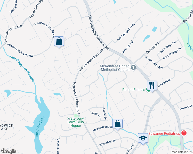 map of restaurants, bars, coffee shops, grocery stores, and more near 805 Prestonwood Drive in Lawrenceville