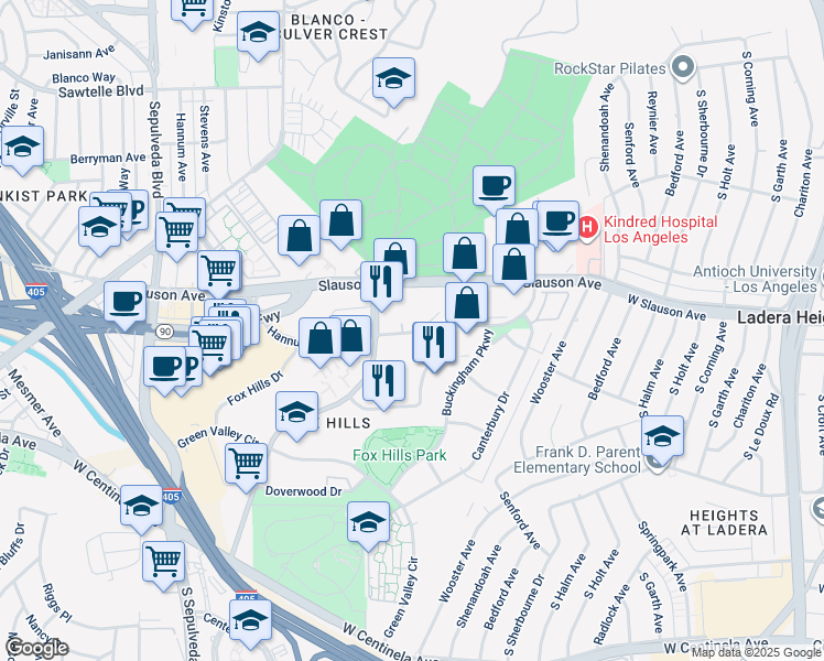 map of restaurants, bars, coffee shops, grocery stores, and more near 5800 Bristol Parkway in Culver City