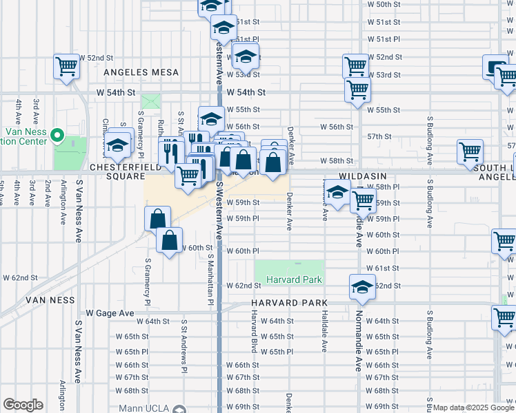 map of restaurants, bars, coffee shops, grocery stores, and more near 5908 Harvard Boulevard in Los Angeles