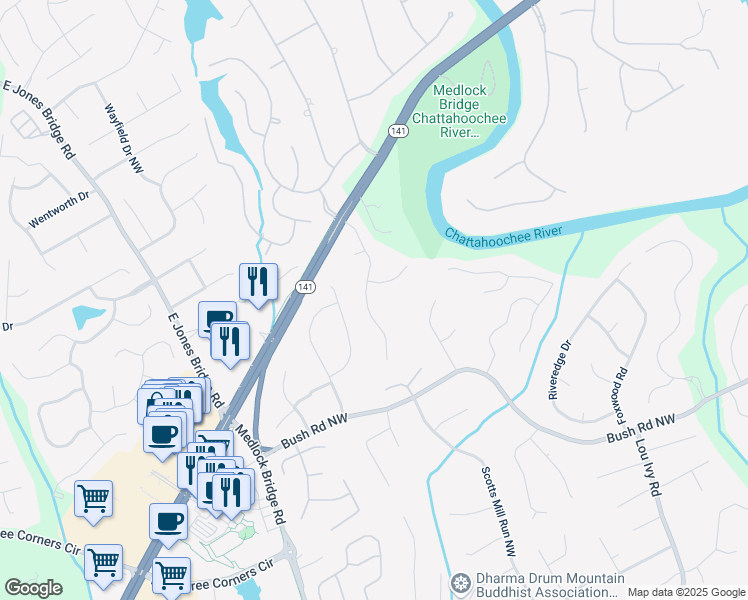 map of restaurants, bars, coffee shops, grocery stores, and more near 3943 Everett Court in Duluth