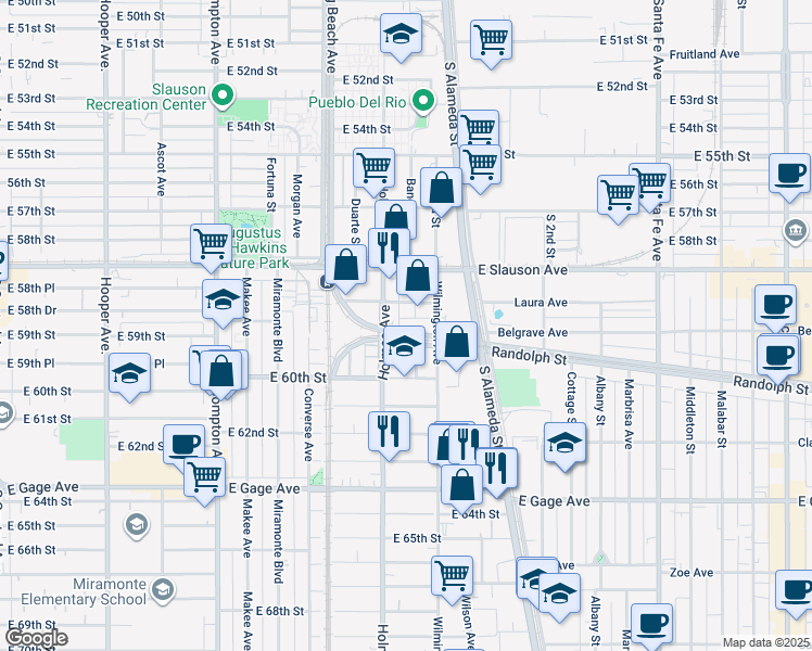 map of restaurants, bars, coffee shops, grocery stores, and more near 1821 Randolph Street in Los Angeles