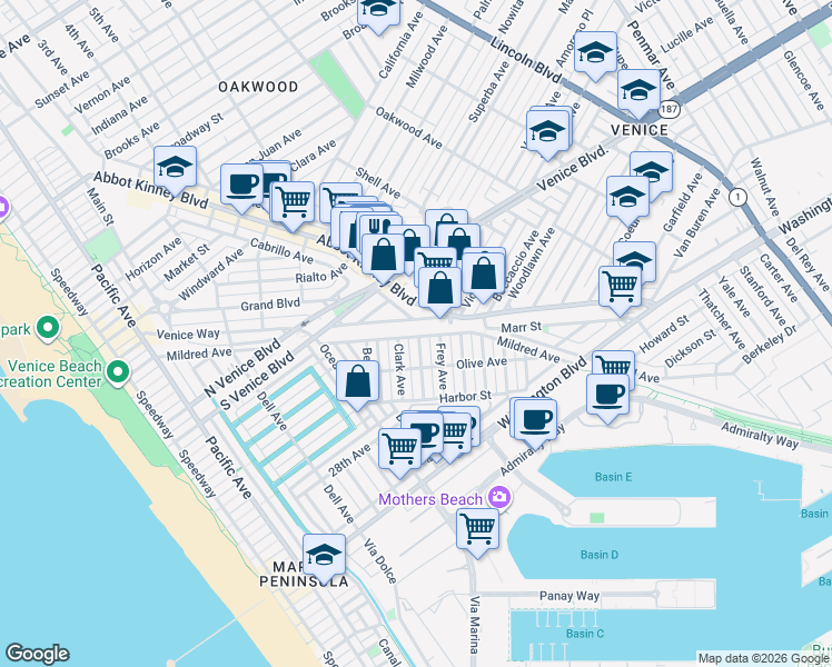 map of restaurants, bars, coffee shops, grocery stores, and more near 657 Mildred Avenue in Los Angeles