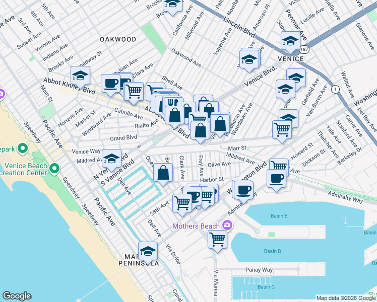 map of restaurants, bars, coffee shops, grocery stores, and more near 657 Mildred Avenue in Los Angeles