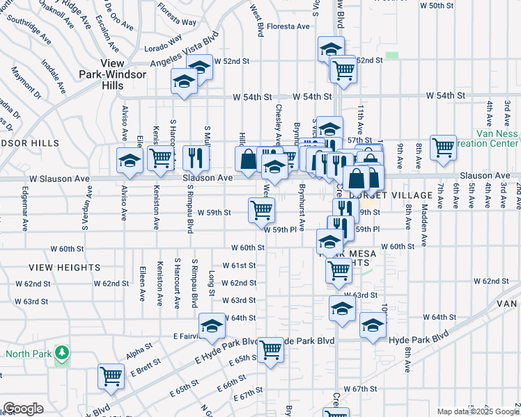 map of restaurants, bars, coffee shops, grocery stores, and more near 5902 West Boulevard in Los Angeles
