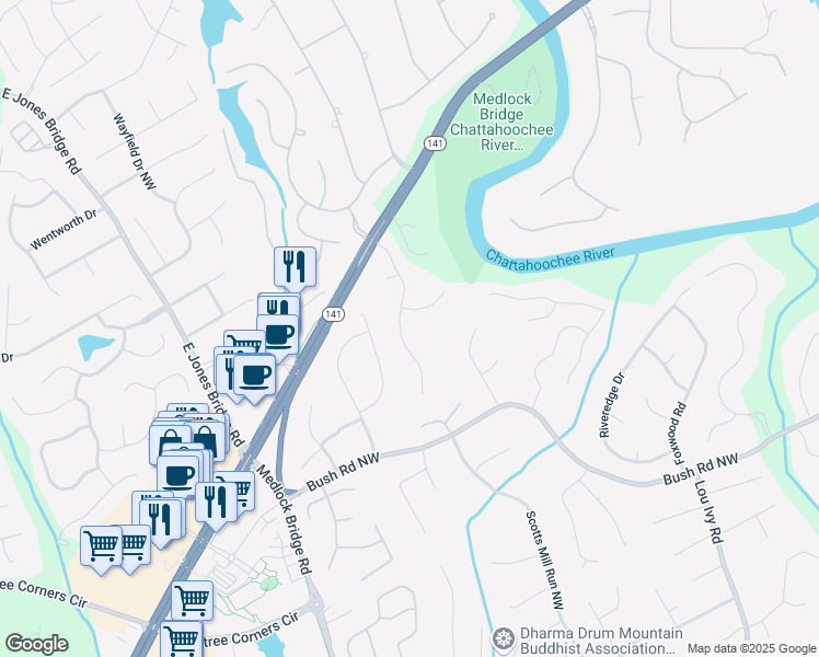 map of restaurants, bars, coffee shops, grocery stores, and more near 3943 Everett Court in Duluth