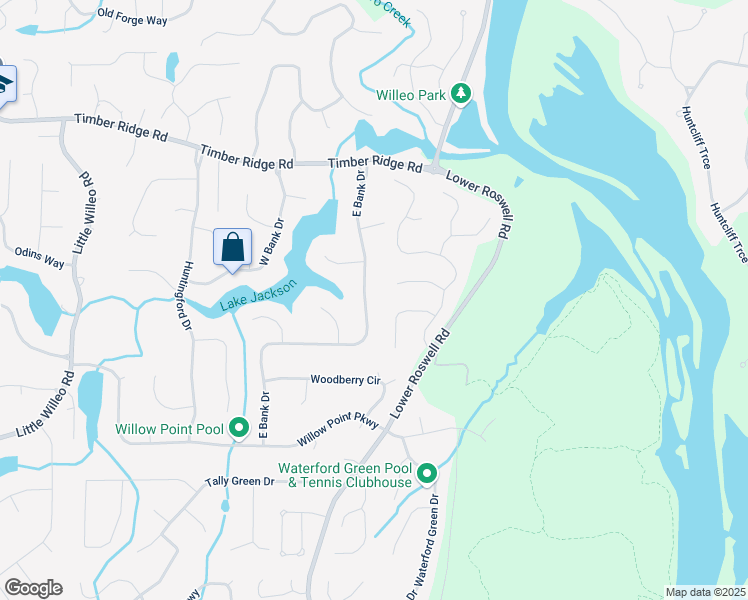 map of restaurants, bars, coffee shops, grocery stores, and more near 1582 East Bank Drive in Marietta