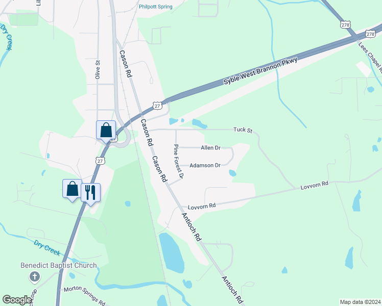 map of restaurants, bars, coffee shops, grocery stores, and more near 53 Adamson Drive in Cedartown