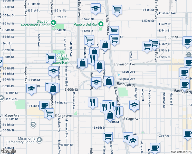 map of restaurants, bars, coffee shops, grocery stores, and more near 1821 Randolph Street in Los Angeles