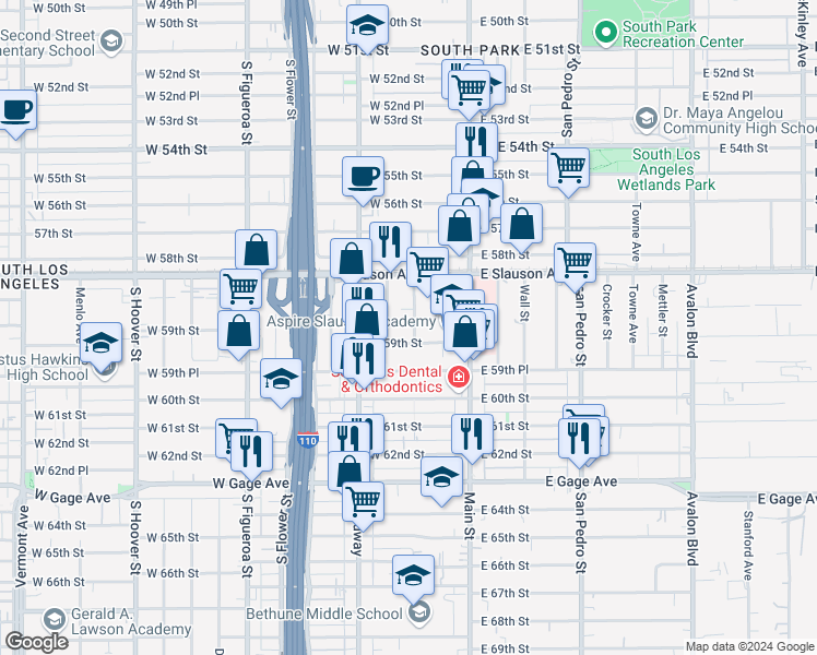 map of restaurants, bars, coffee shops, grocery stores, and more near 5879 Inskeep Avenue in Los Angeles