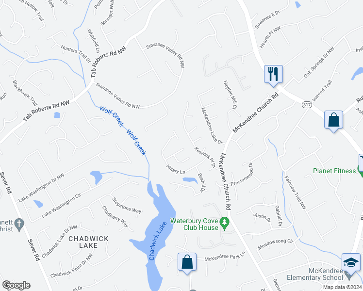 map of restaurants, bars, coffee shops, grocery stores, and more near 1190 Hillary Lane in Lawrenceville
