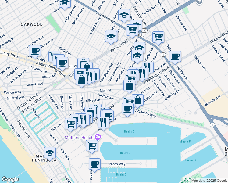 map of restaurants, bars, coffee shops, grocery stores, and more near 666 Marr Street in Los Angeles