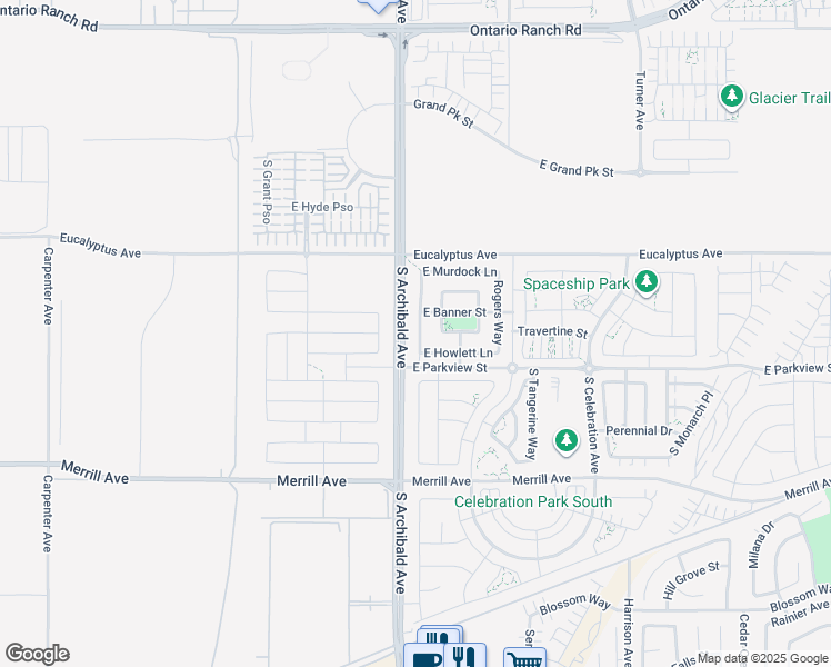 map of restaurants, bars, coffee shops, grocery stores, and more near 4718 South Scott Way in Ontario