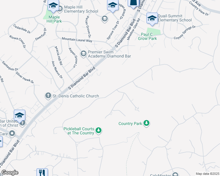 map of restaurants, bars, coffee shops, grocery stores, and more near 22939 Ridge Line Road in Diamond Bar