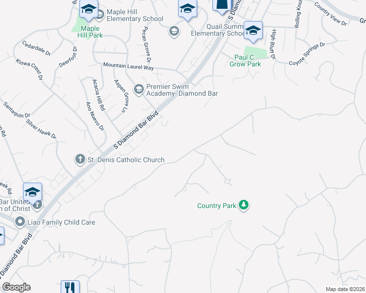 map of restaurants, bars, coffee shops, grocery stores, and more near 22925 Ridge Line Road in Diamond Bar