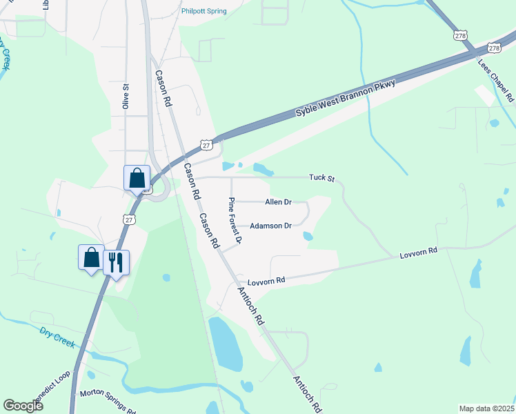 map of restaurants, bars, coffee shops, grocery stores, and more near 53 Adamson Drive in Cedartown