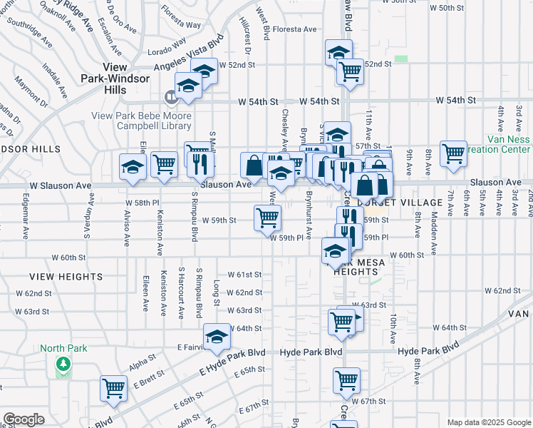 map of restaurants, bars, coffee shops, grocery stores, and more near 5902 West Boulevard in Los Angeles