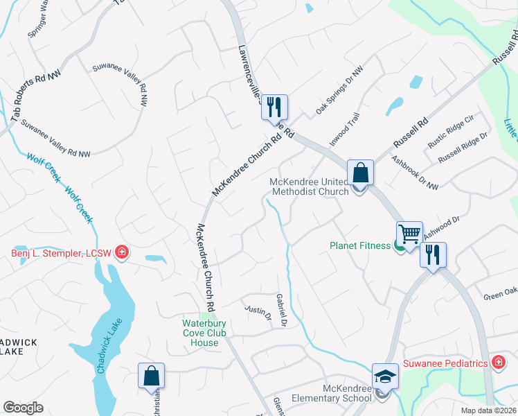 map of restaurants, bars, coffee shops, grocery stores, and more near 815 Prestonwood Drive in Lawrenceville