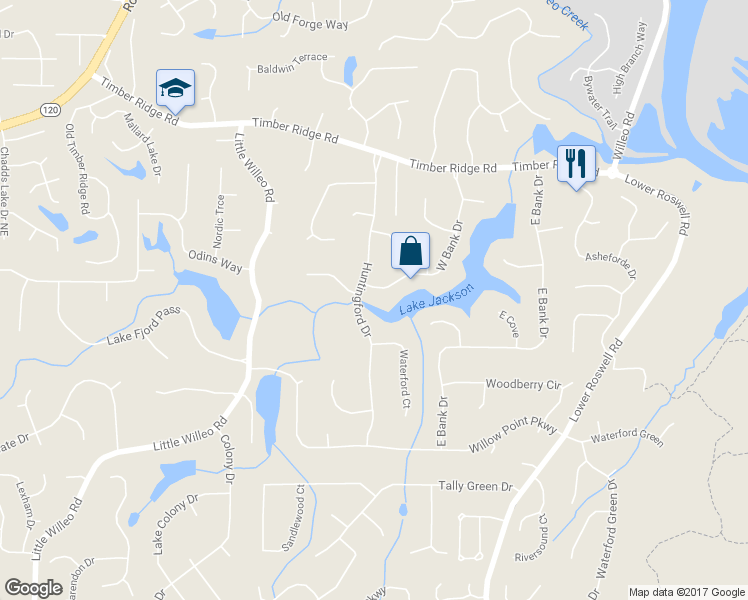map of restaurants, bars, coffee shops, grocery stores, and more near 5260 West Bank Drive in Marietta
