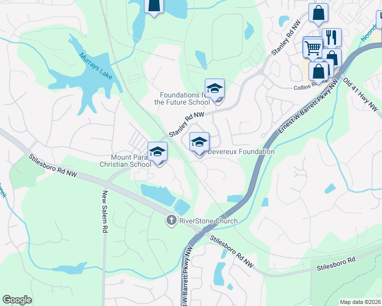 map of restaurants, bars, coffee shops, grocery stores, and more near 1969 Barrett Knoll Circle in Kennesaw