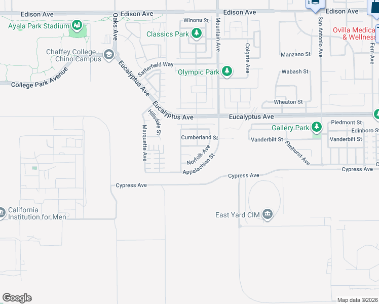 map of restaurants, bars, coffee shops, grocery stores, and more near 6184 Millsaps Street in Chino