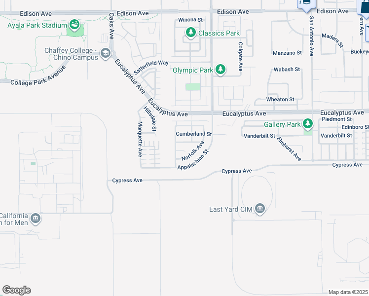 map of restaurants, bars, coffee shops, grocery stores, and more near 6184 Millsaps Street in Chino