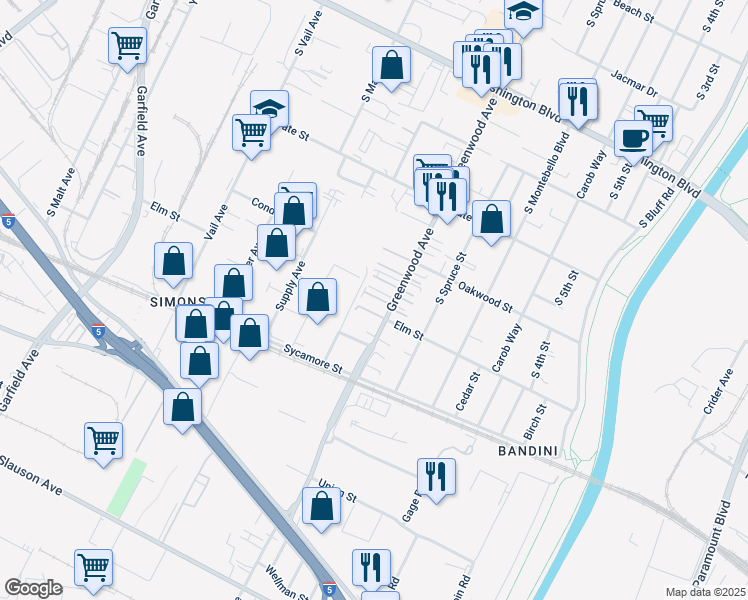 map of restaurants, bars, coffee shops, grocery stores, and more near 1405 South Greenwood Avenue in Montebello