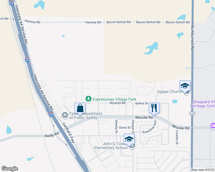 map of restaurants, bars, coffee shops, grocery stores, and more near 14 Liberty Court in Wichita Falls