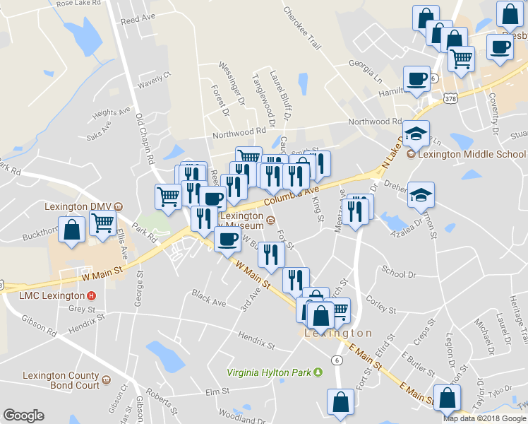 map of restaurants, bars, coffee shops, grocery stores, and more near 231 Fox Street in Lexington