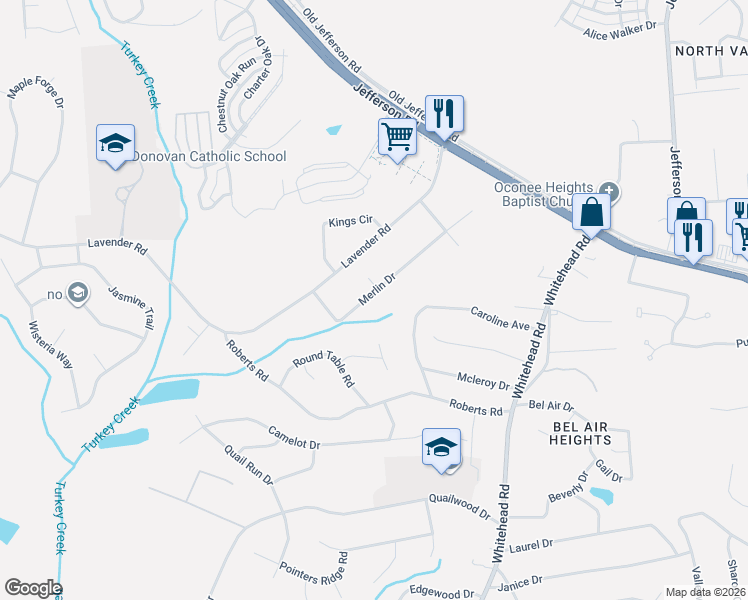 map of restaurants, bars, coffee shops, grocery stores, and more near 140 Merlin Drive in Athens