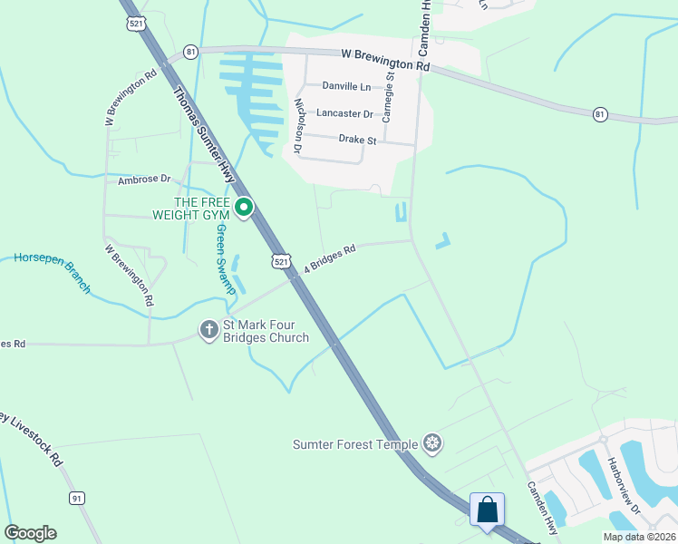 map of restaurants, bars, coffee shops, grocery stores, and more near 2549 Thomas Sumter Highway in Sumter