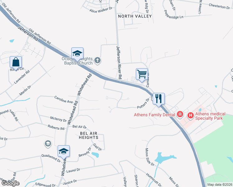 map of restaurants, bars, coffee shops, grocery stores, and more near 435 Stableford Court in Athens