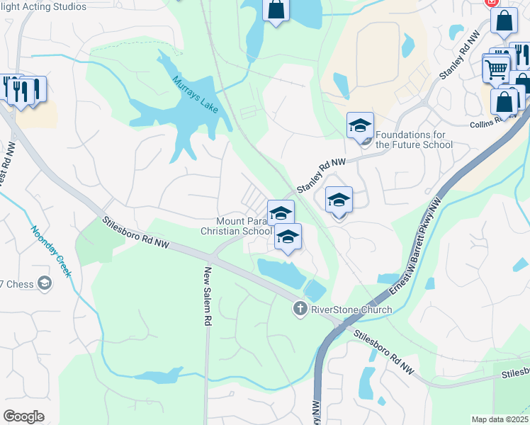 map of restaurants, bars, coffee shops, grocery stores, and more near 2350 Saint Davids Square in Kennesaw