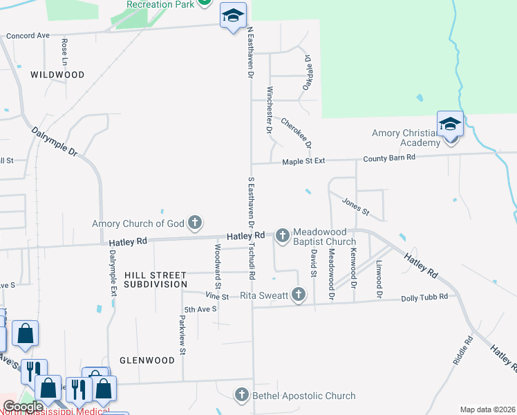 map of restaurants, bars, coffee shops, grocery stores, and more near in Amory